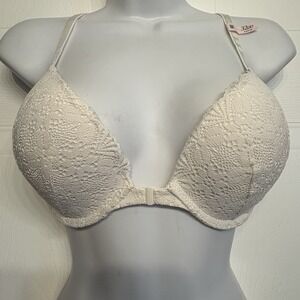 Victoria Secret Push Up‎ Padded Lace Underwire Front Close Bra Sz 32DD Ivory NEW